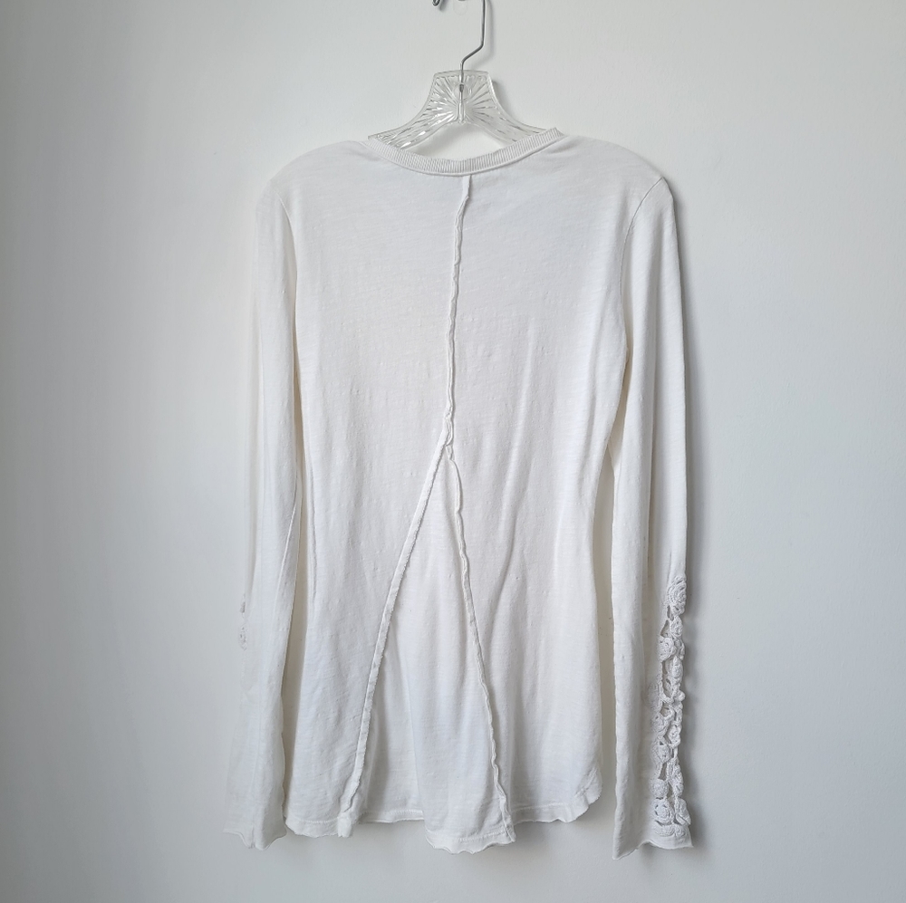 FREE PEOPLE Retro Henley Thermal Crocheted Cuff Ivory. - Picture 9 of 9